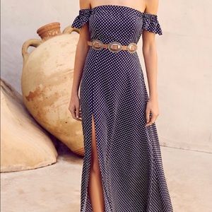 Lulus Navy and Cream Off the Shoulder Dress